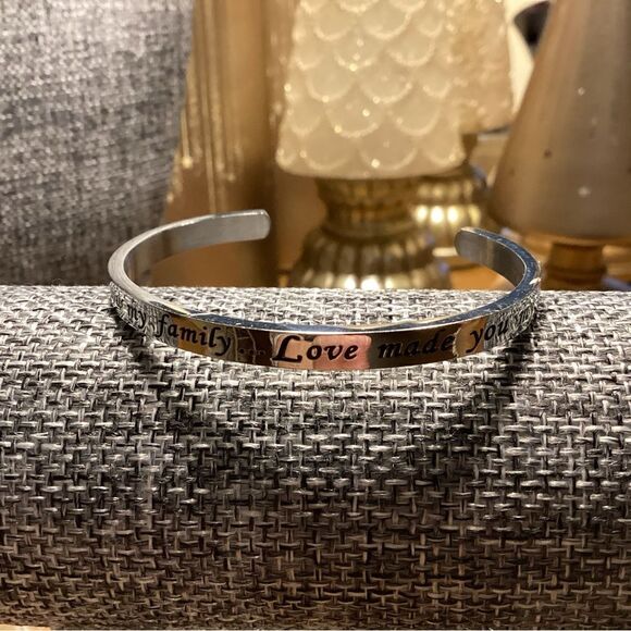 Shiny Silvertone Message Bangle Bracelet - Picture 3 of 8